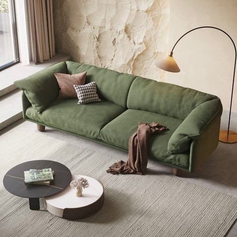 Sofa in Sage Green Corduroy Texture with Cylindrical Legs