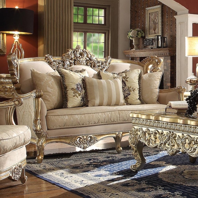 Sofa Set: Baroque Revival Living Room, Metallic Gold Finish, Champagne