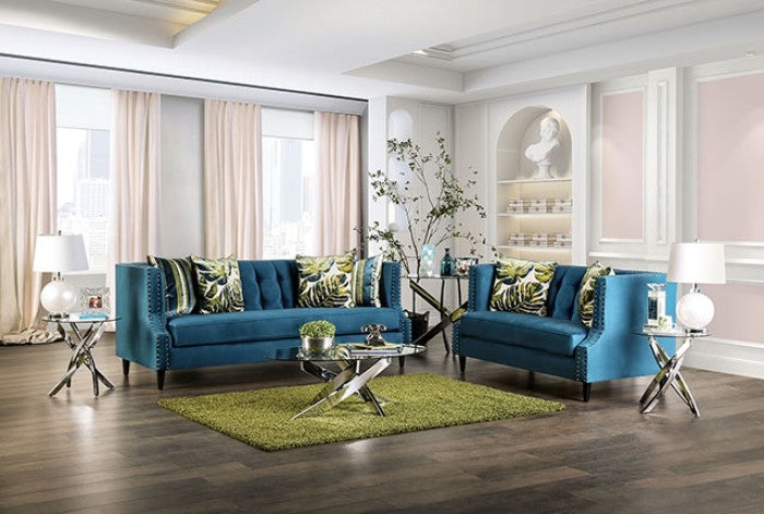 Sofa Set Dark Teal Apple Green Shaggy Rug Twisted Chrome Base
