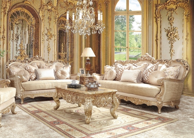 Sofa Set: High Back Silhouette, Antique Gold Finish, Rococo Revival Style