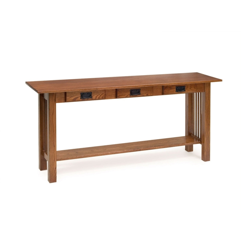 Sofa Table Arts and Crafts Honey Oak Three Drawers Slatted Sides