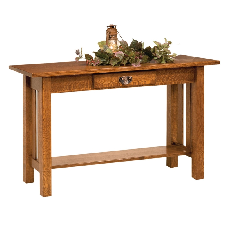 Sofa Table Classic Mission Warm Oak Single Drawer Hammered Hardware