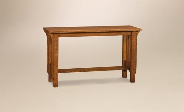 Sofa Table Mission Warm Brown Curved Bracket Accents Slatted Sides