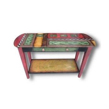 Sofa Table Multi Colored Blocking Eclectic Artisan Hand Painted Motifs