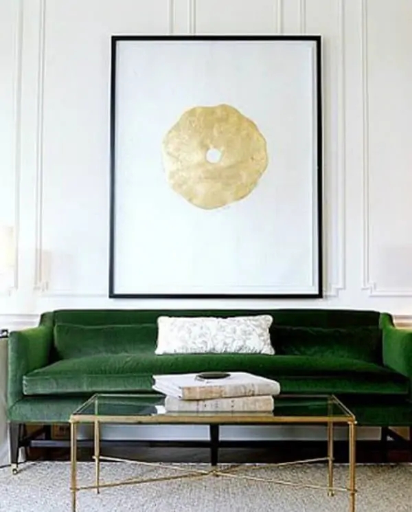 Sofa Velvet Bench Seat Gold Cross Brace Base Glass Table Modern