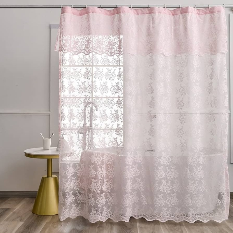 Soft Pink Lace Shower Curtain Valance Shabby Chic Floral Bath Decor