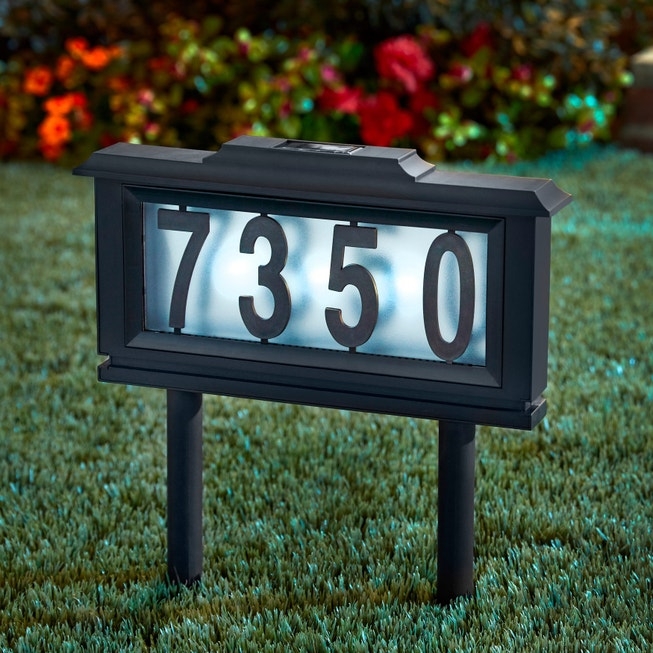 Solar Address Plaque with Dual Stake Mount, Matte Black Garden Sign