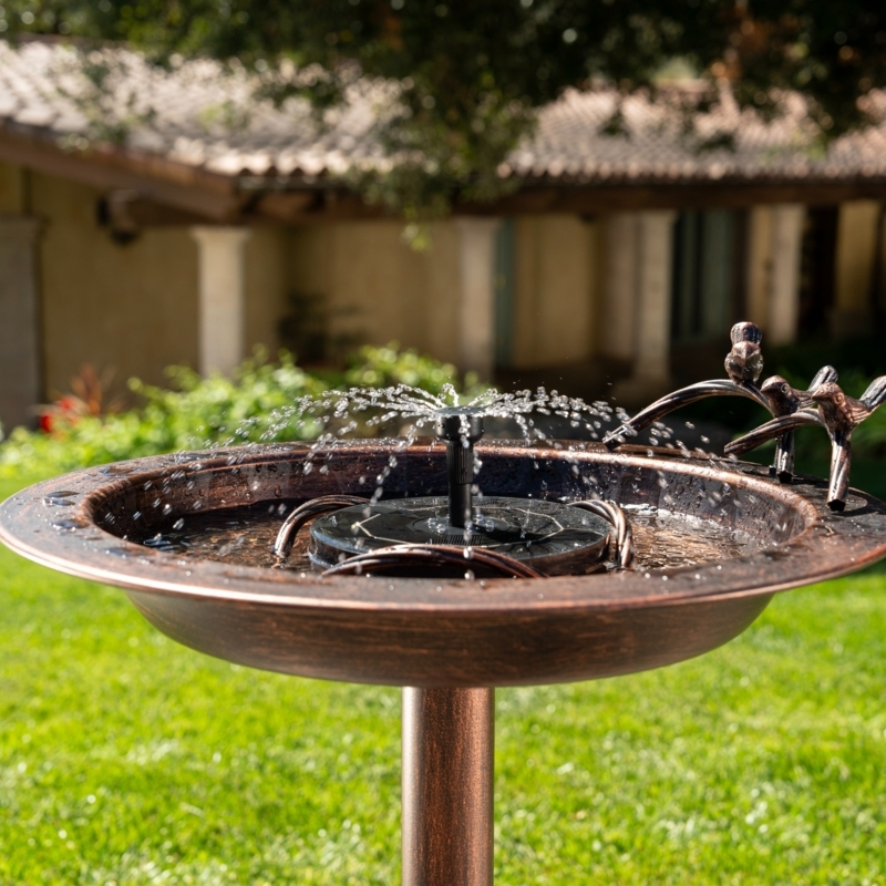 Solar Bird Bath Fountain with Multi-Stream Pump and Bird Figures