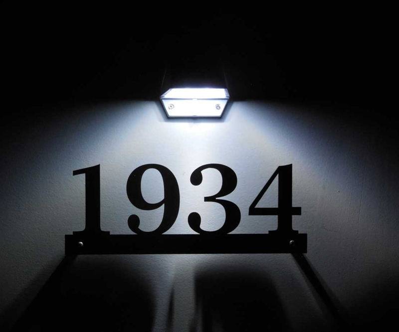 Solar Floating Address Sign, Downward Lighting, Black Serif Numbers