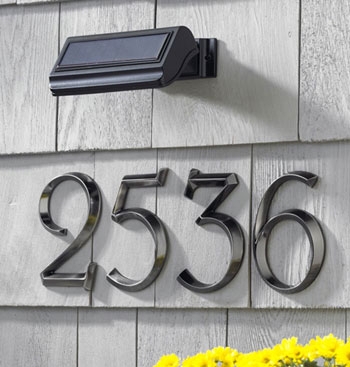 Solar Powered Address Light, Beveled Serif Numbers with Downward Glow
