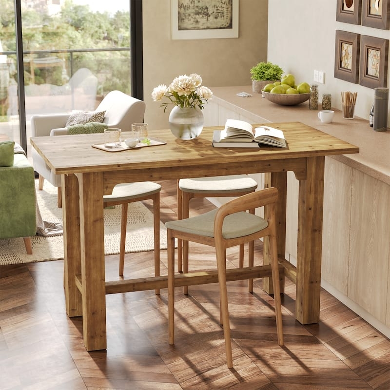 Solid Wood Bar Table, Chunky Legs with Visible Knots, 63 Inch