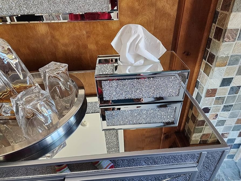 Sparkling Mirrored Rectangular Tissue Holder with Tiered Base Design