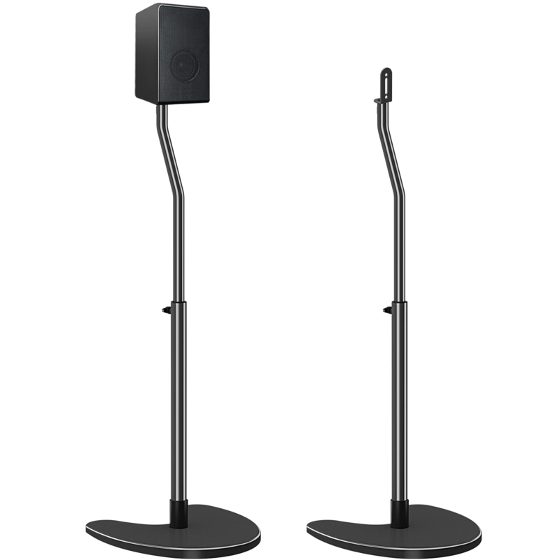 Speaker Stands Teardrop Base Curved Neck Silver Trim Heavy Duty Pair