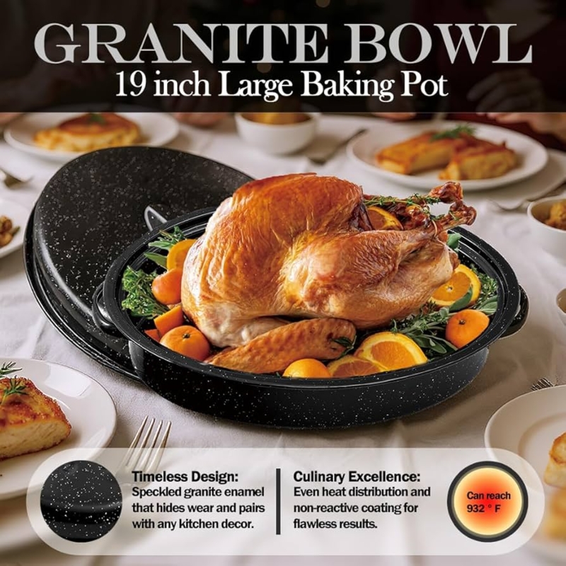 Speckled Granite Roasting Pan 19 Inch Size Domed Lid