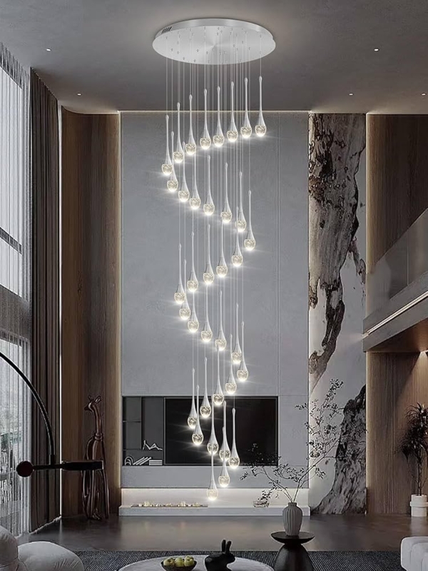 Spiral Chandelier Cascading Raindrop Crystal Glass 36 Lights Silver
