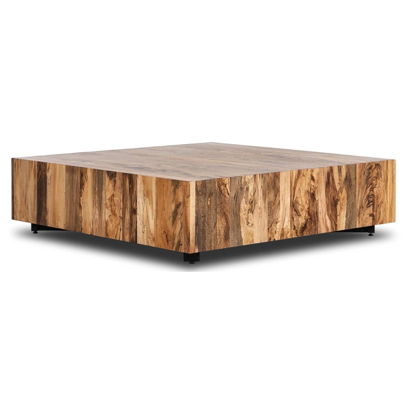 Square Coffee Table Spalted Grain Organic Modern Recessed Feet Low Profile