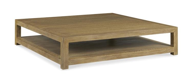 Square Coffee Table Warm Oak Open Frame Mitered Corners Storage Shelf