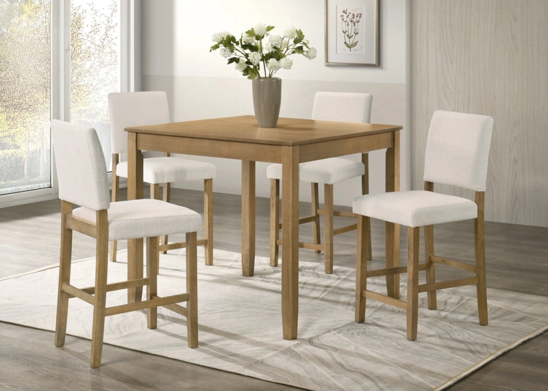 Square Counter Height Dining Set Light Oak Textured Cream Stools