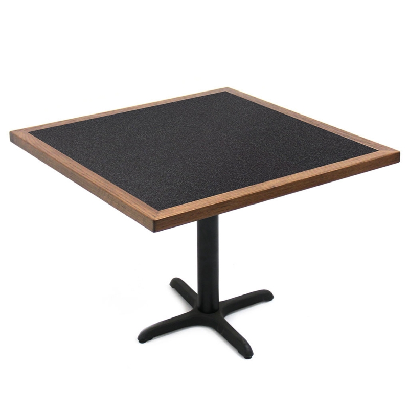 Square Pedestal Table: Speckled Charcoal Top with Mitered Wood Edge