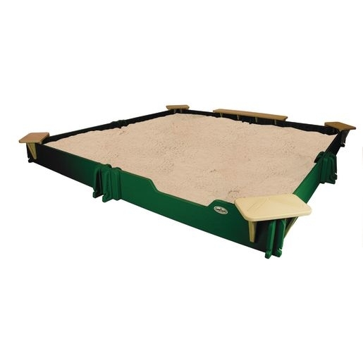 Square Sandbox with Interlocking Forest Green Panels and Corner Seats