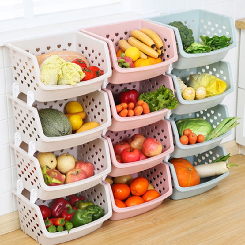 Stackable Storage Baskets Heart Cutouts Ventilated Pastel Colors