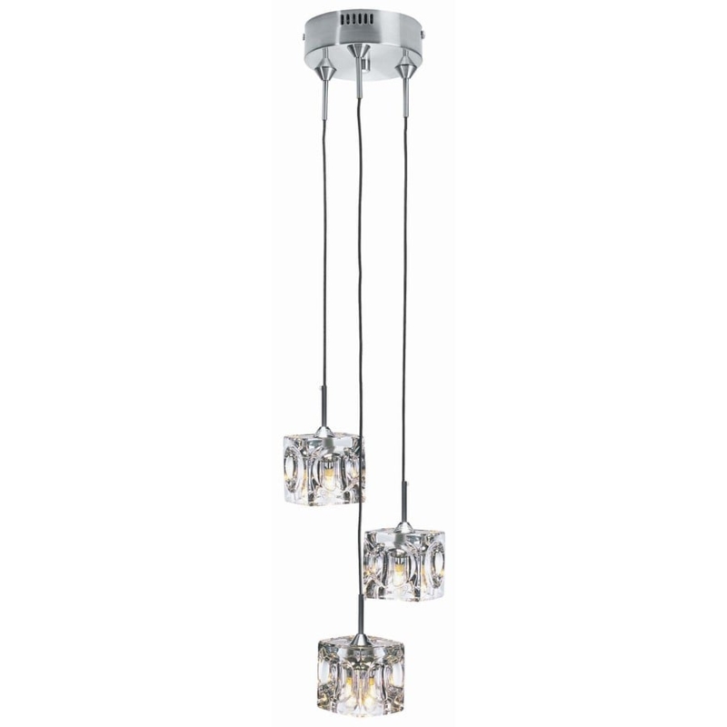 Staggered 3-Light Cluster Pendant with Clear Pressed Glass Cubes