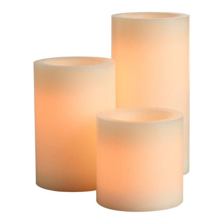 Staggered LED Candle Set Trio Arrangement, Matte Ivory, Minimalist