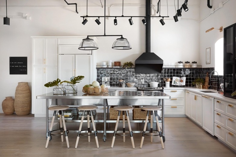 Stainless Steel Rolling Island Backless Wood Stools Industrial