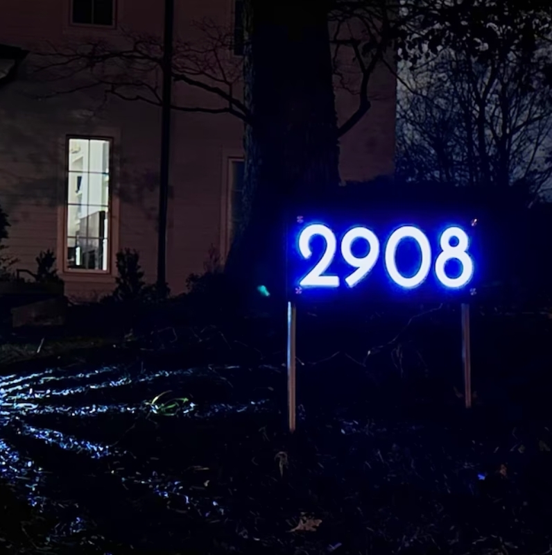 Stake Mounted Address Sign with Unique Blue Halo Glow Effect