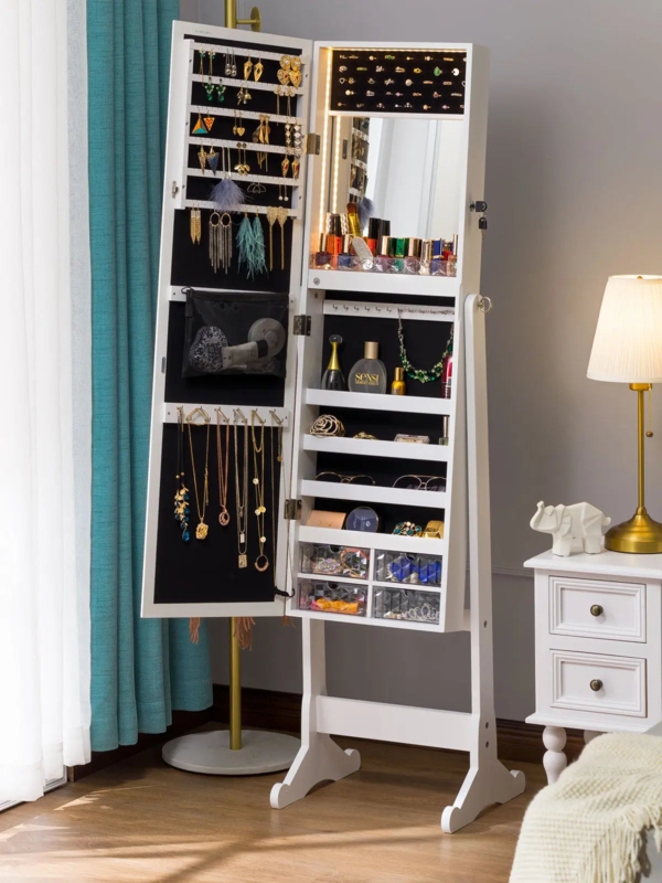 Standing Jewelry Cabinet with Clear Acrylic Storage Drawers