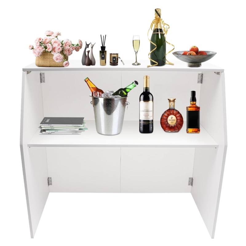 Stark White Portable Bar Metal Hinges Two Tier Shelving Minimalist