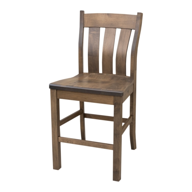 Stationary Bar Stool with Slatted Back in Cocoa Light Maple Wood