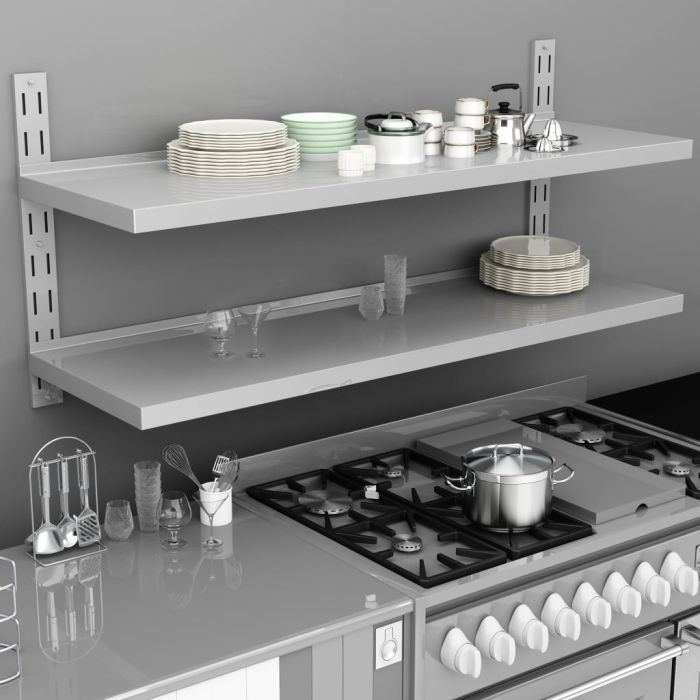 Steel Floating Shelf Stainless Steel Kitchen Wall Shelf 2-Tier Floating  Wall Shelf Stainless Steel 150x30