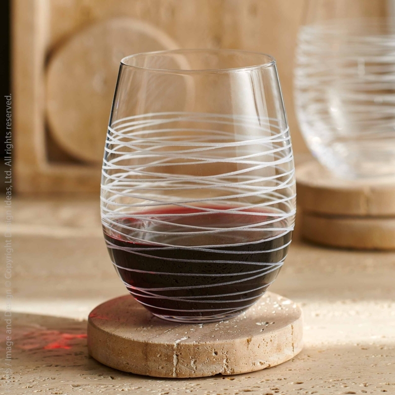 Stemless Wine Glass White Wrapped Line Pattern Mouth Blown