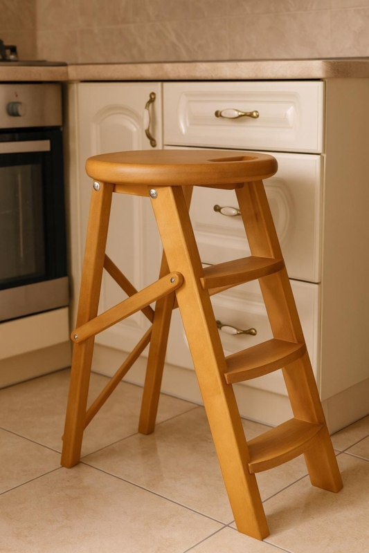 Step Stool Folding Wooden Farmhouse Cutout Seat Handle