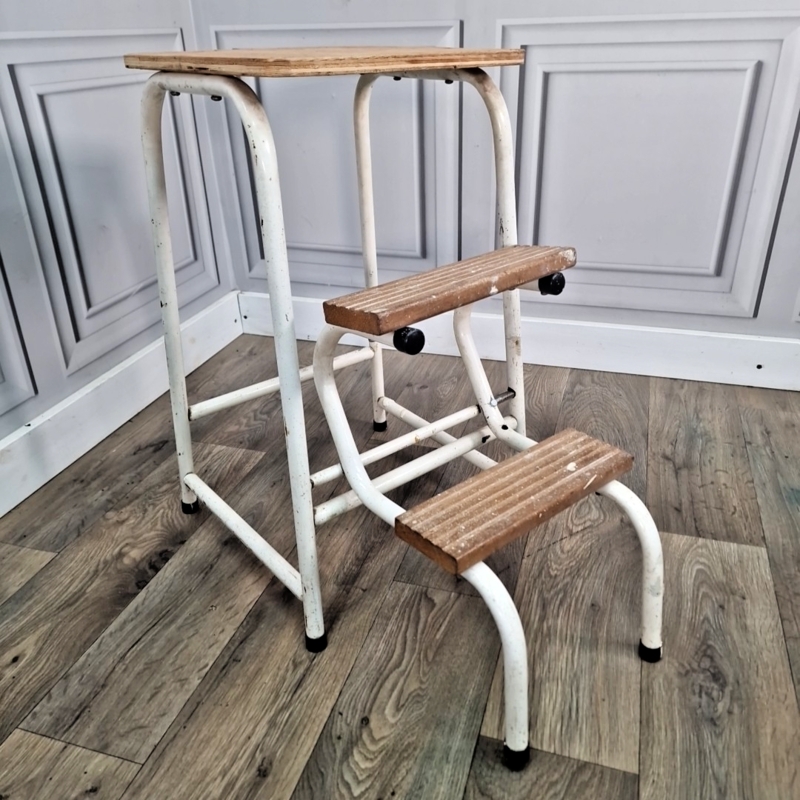 Step Stool Retro Industrial Tubular Metal Grooved Treads