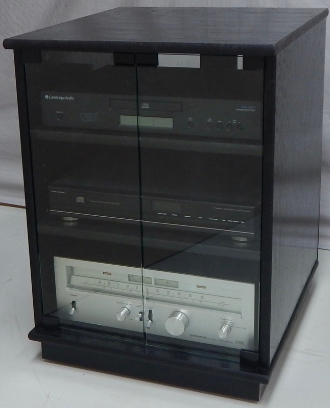 Stereo Cabinet Matte Black Double Glass Doors Component Rack