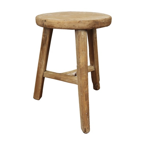 Stool with Triangular Stretcher, Rustic Distressed Wood