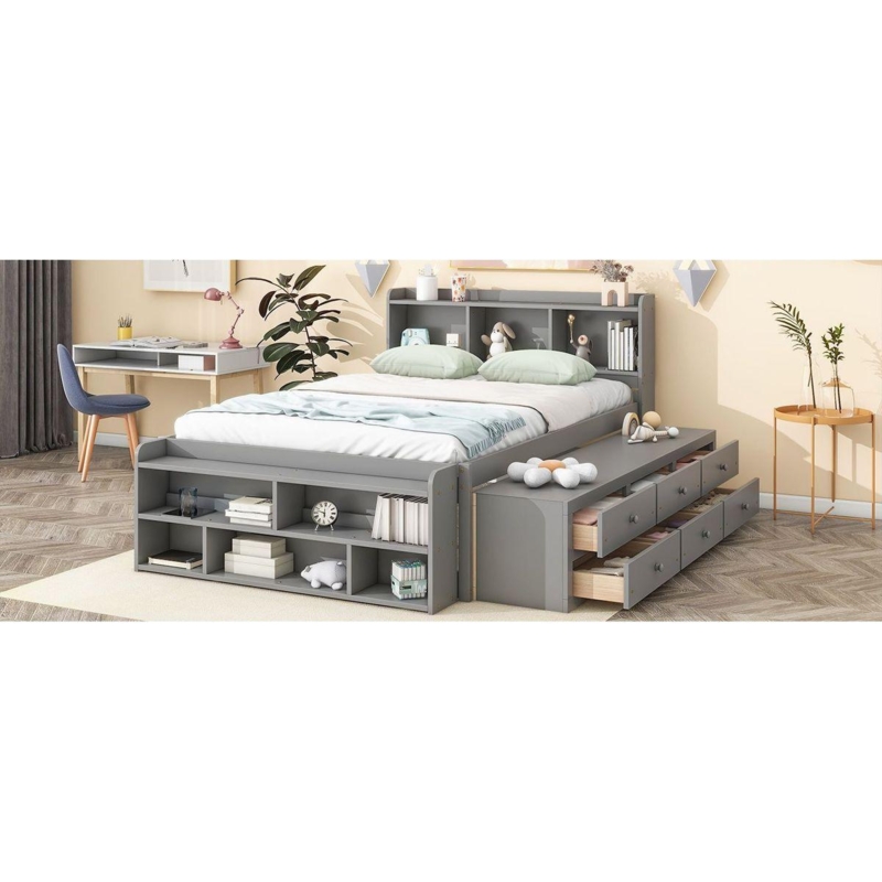 Storage Bed Cool Grey with Triple Storage Design and Round Knobs
