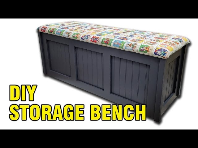 Storage Bench Charcoal Gray Beadboard Panels Patterned Seat Whimsical