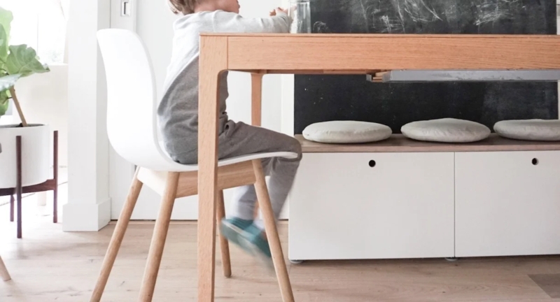 Storage Bench Low Profile White Oak Top Integrated Finger Pulls