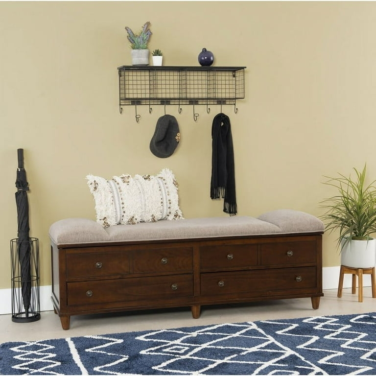 Storage Bench with Padded Rolled End Cushion and Drawer Facade