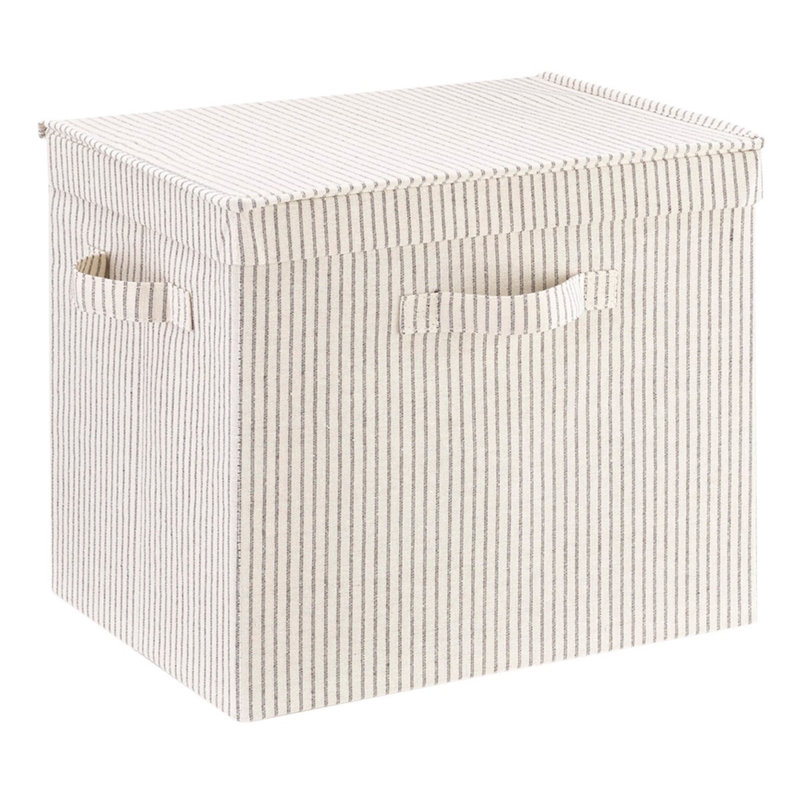 Storage Bin featuring Grey Vertical Pinstripes and Fabric Handles