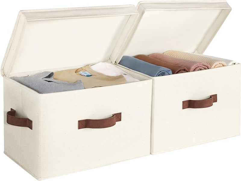 Storage Bins featuring Cognac Handles and Flip Top Lids