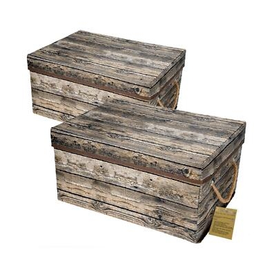 Storage Bins with Weathered Wood Print and Rope Handles