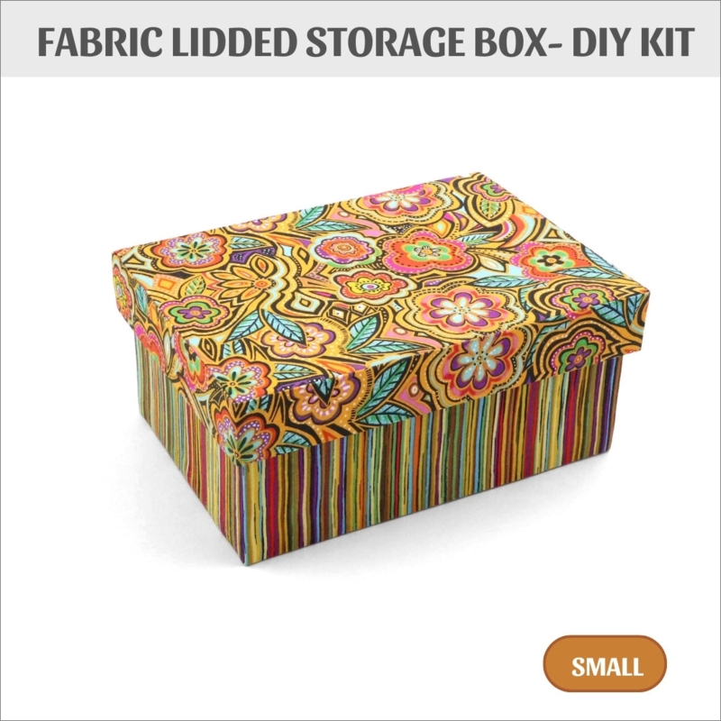 Storage Box with Floral Lid and Striped Base Pattern