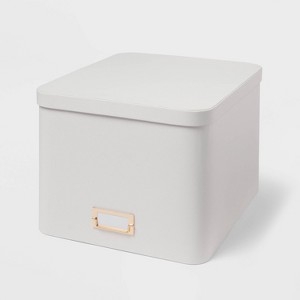 Storage Box with Gold Label Holder in Ivory Fabric