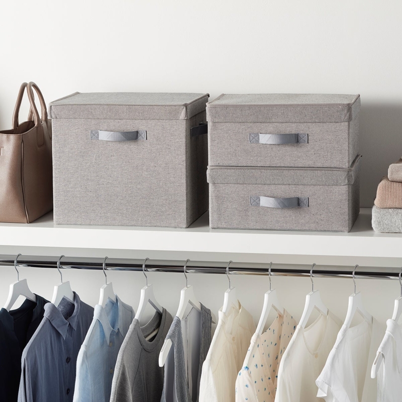 Storage Box with Webbing Handle in Heather Grey Fabric
