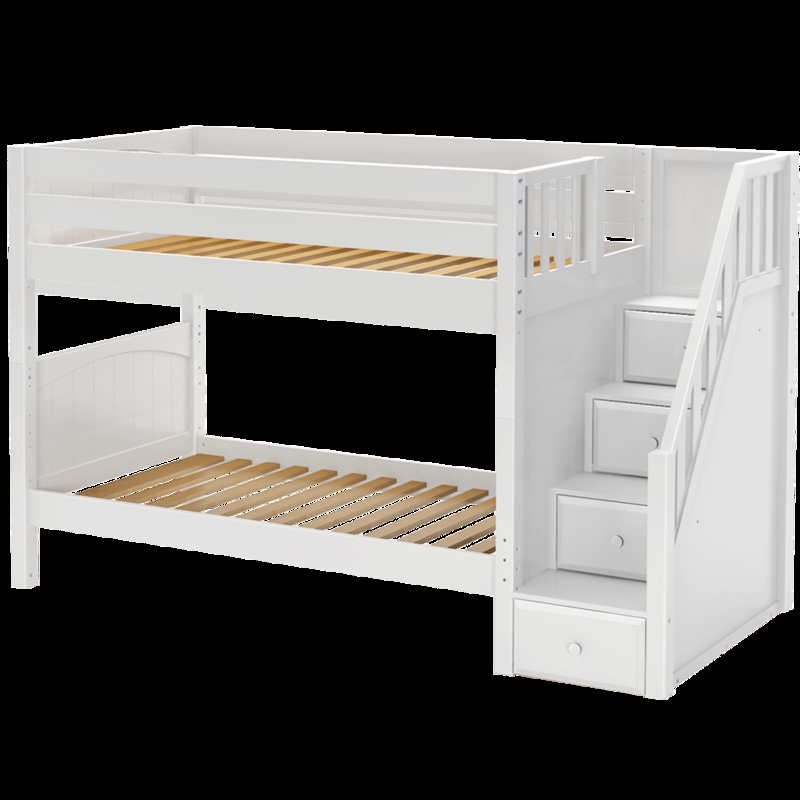 Storage Bunk Bed Integrated Staircase Matte Finish Slat Support