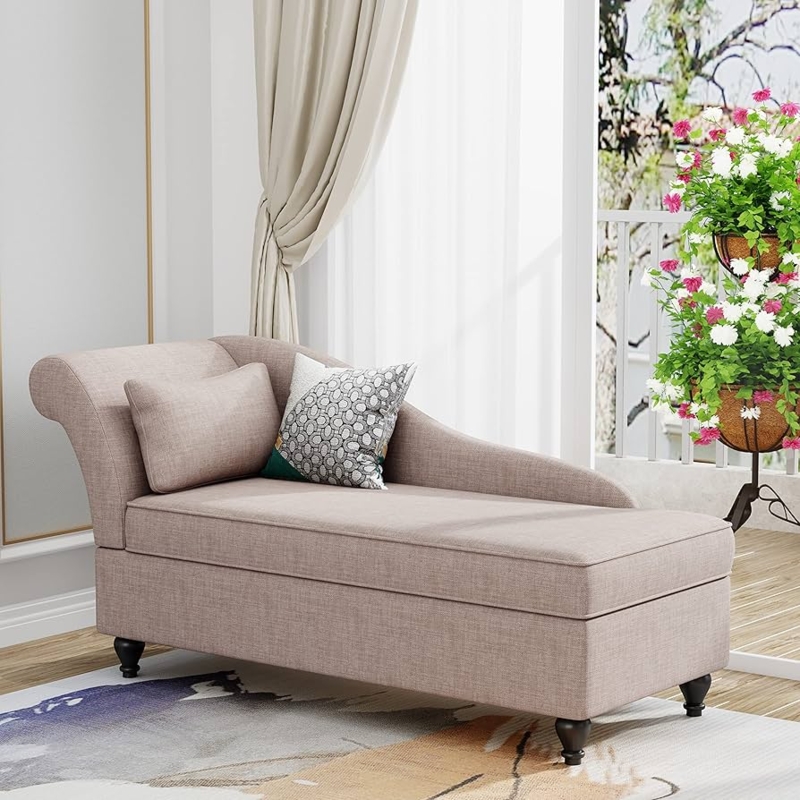 Storage Chaise Lounge with Sloped Arm, Mauve Storage Chaise Lounge